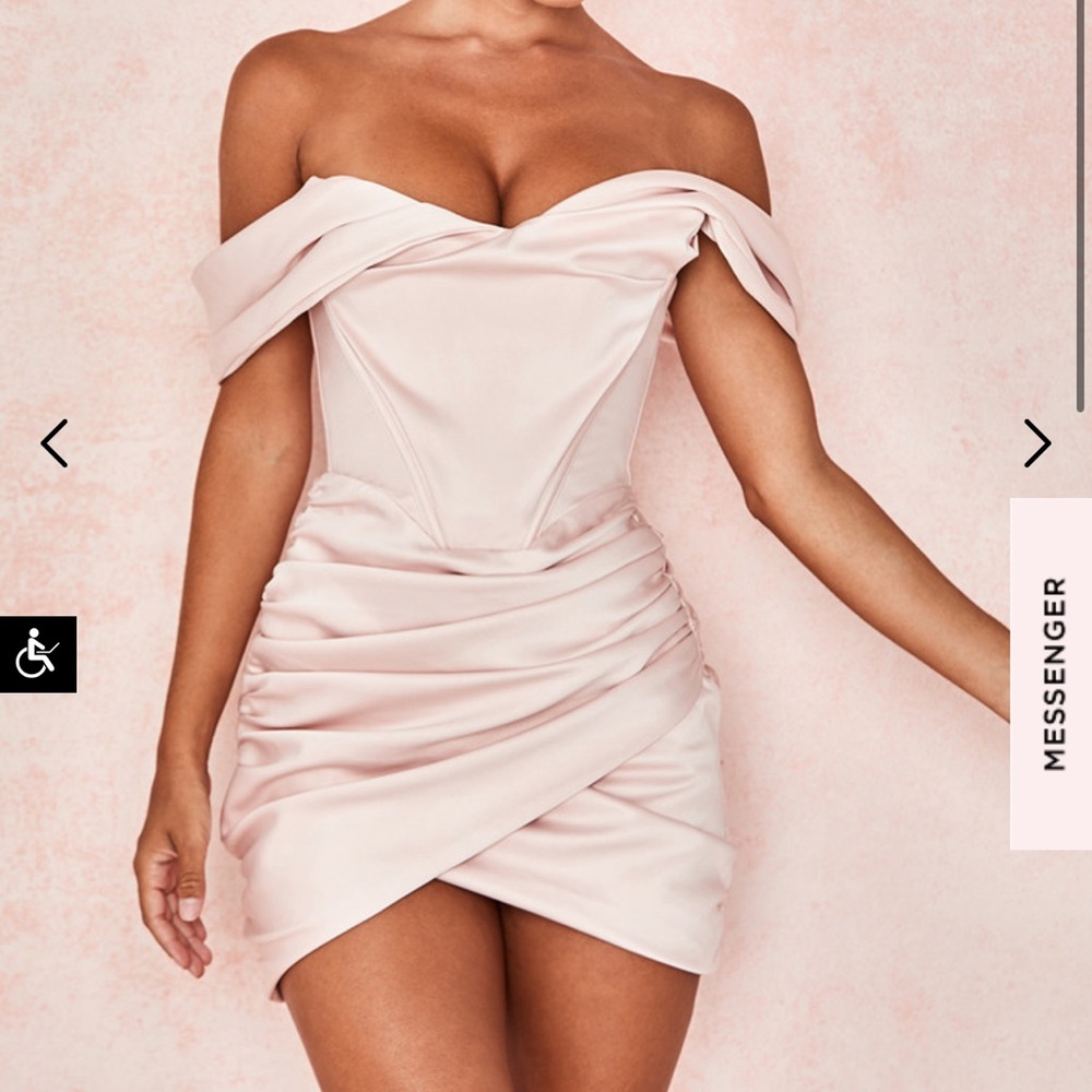 House of CB “Coraline” Blush and Ivory Satin Corset Dress